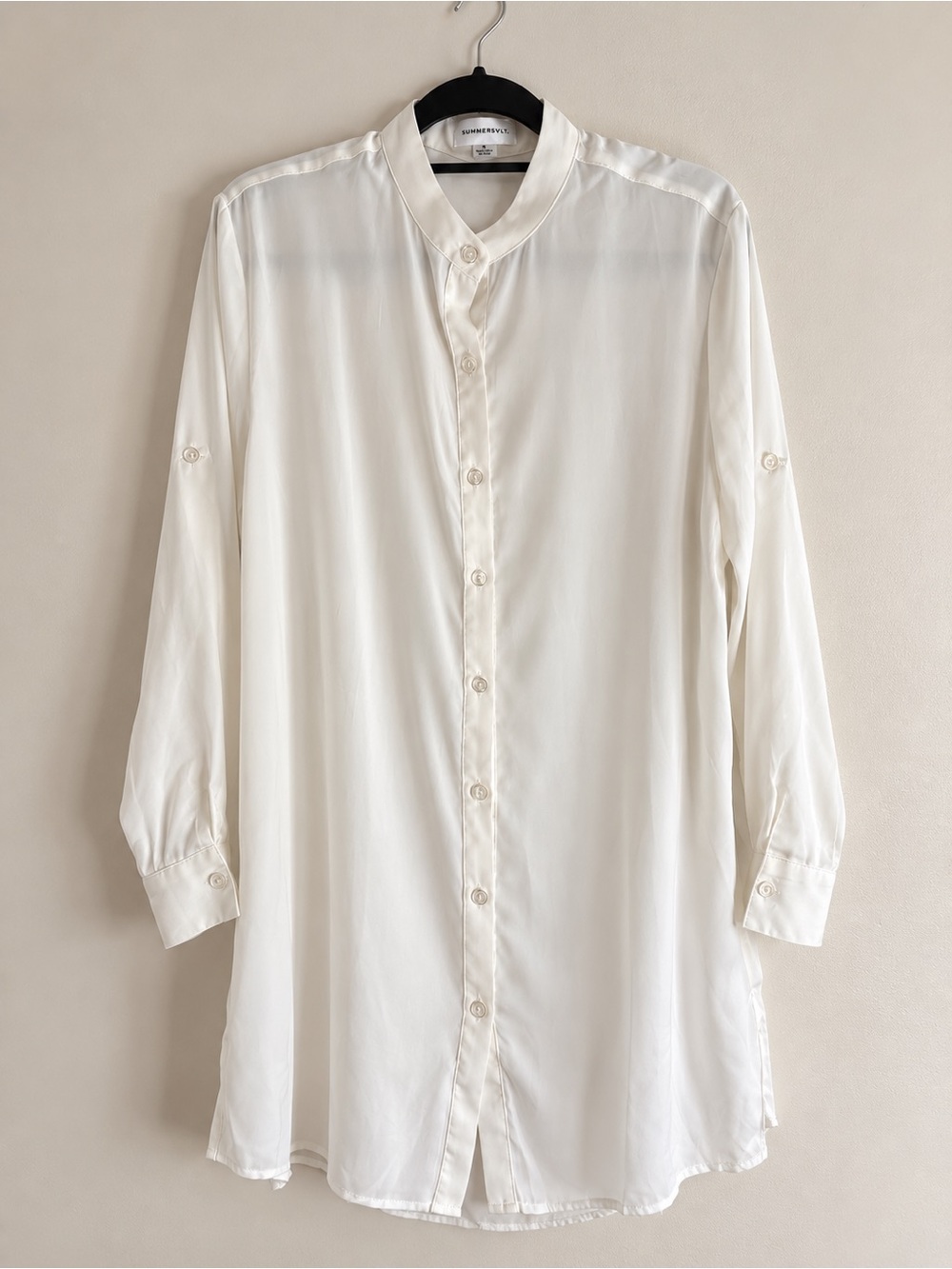 summersalt Cream Mandarin Collar Longline Button-Down Shirt